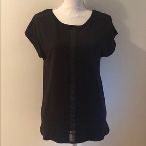 Trouve Sheer Mesh Panel Black Short Sleeve Top